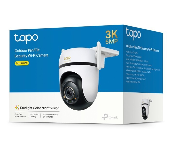 TP-LINK Kamera  Outdoor Pan/TiltSecurity Wi-Fi  	Tapo C530WS 3K 5MP (2880x1620), 2.4 GHz, 2 × External Antennas, 1 × Ethernet Port