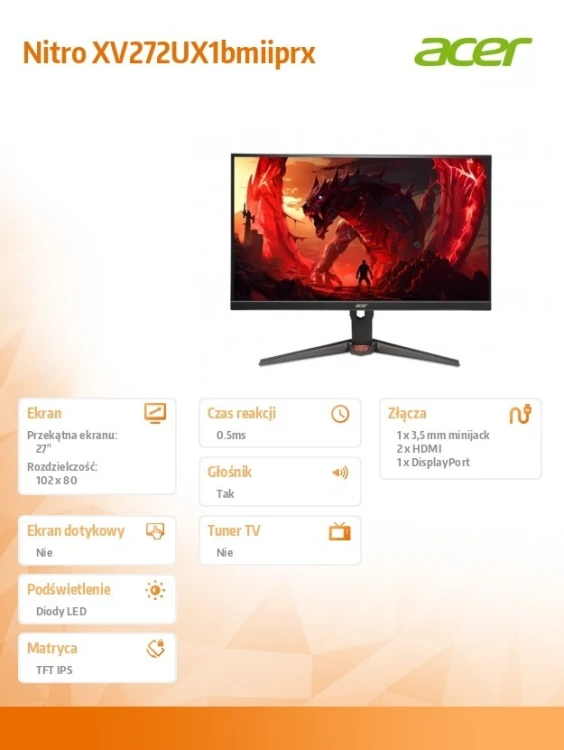 Acer Monitor Nitro 27 cali IPS 200h XV272UX1bmiiprx