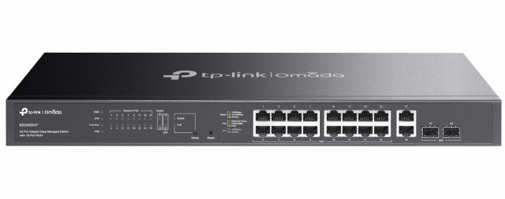 TP-LINK Przełącznik Omada 20-Port GB Easy Managed Switch with 16-Port PoE+ 16× Gigabit PoE+ Ports, 2x Gigabit Non-PoE Ports, 2× Gigabit SFP Ports ES22