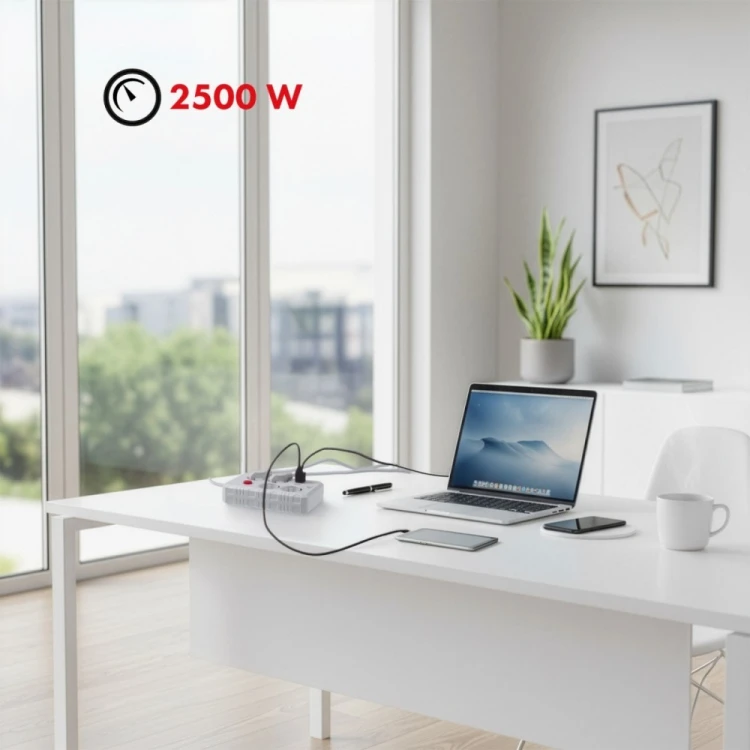 Maclean Listwa zasilająca MCE393 W 4 gniazdka, 3xUSB, 110-240V AC 50/60Hz. 2.1A max 2500W, 3m biała