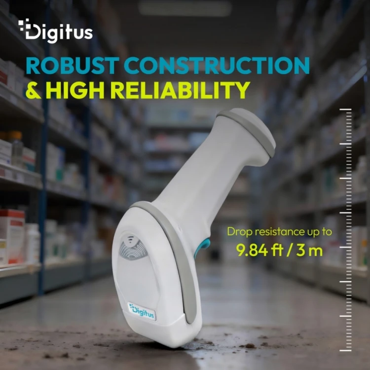Digitus Zaawansowany czytnik kodów kreskowych przewodowy USB-RJ45 2m, 1D/2D 2m/s, IP52, stojak w zestawie