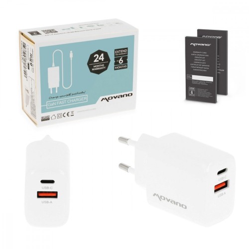 Movano Ładowarka GaN 20W USB-C PD + USB-A (biała)