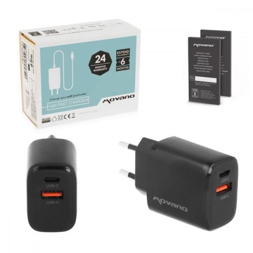 Movano Ładowarka GaN 30W USB-C PD + USB-A (czarna)