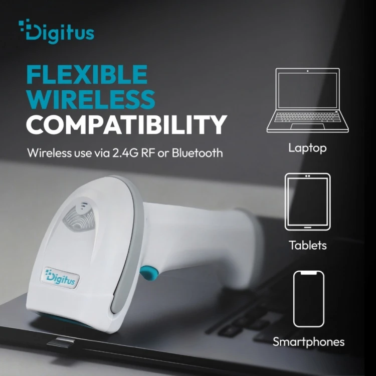 Digitus Zaawansowany czytnik kodów kreskowych bezprzewodowy USB-RJ45 2m, 1D/2D 2m/s, IP52, stojak w zestawie