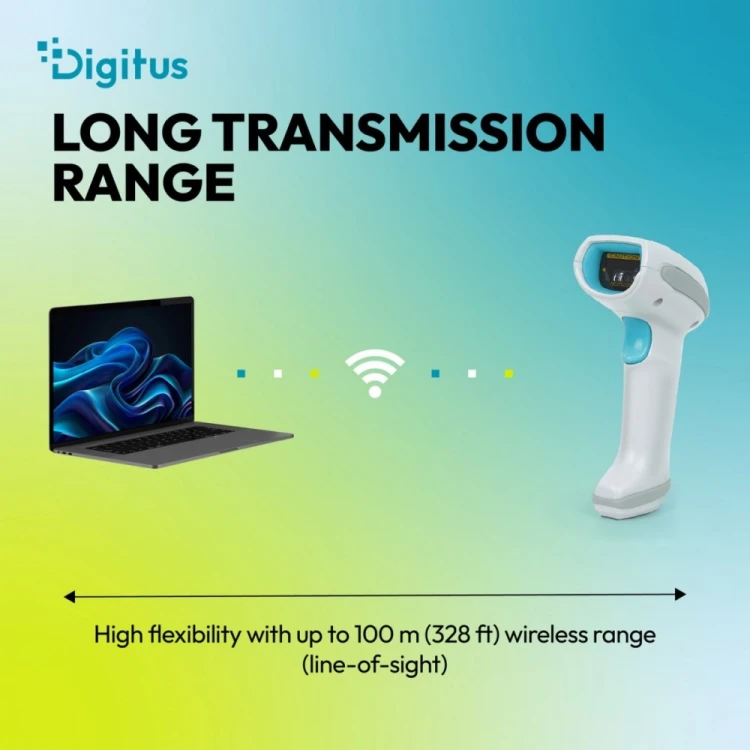 Digitus Zaawansowany czytnik kodów kreskowych bezprzewodowy USB-RJ45 2m, 1D/2D 2m/s, IP52, stojak w zestawie