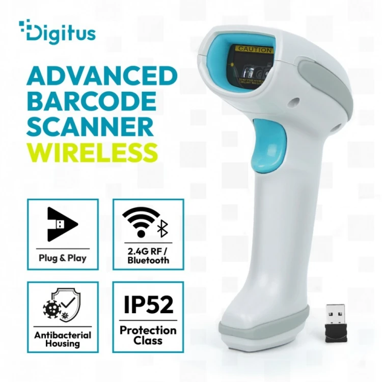 Digitus Zaawansowany czytnik kodów kreskowych bezprzewodowy USB-RJ45 2m, 1D/2D 2m/s, IP52, stojak w zestawie