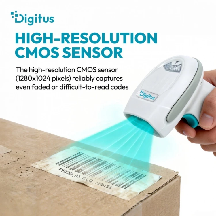 Digitus Zaawansowany czytnik kodów kreskowych bezprzewodowy USB-RJ45 2m, 1D/2D 2m/s, IP52, stojak w zestawie