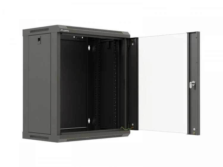 Lanberg Szafa instalacyjna rack wisząca 19 cali 12U 540x350 czarna drzwi przeszklone (flat pack)