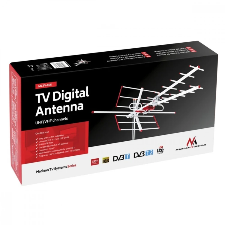 Maclean Antena zewnętrzna DVB-T/T2 H.265 HEVC TV Combo UHF MCTV-855
