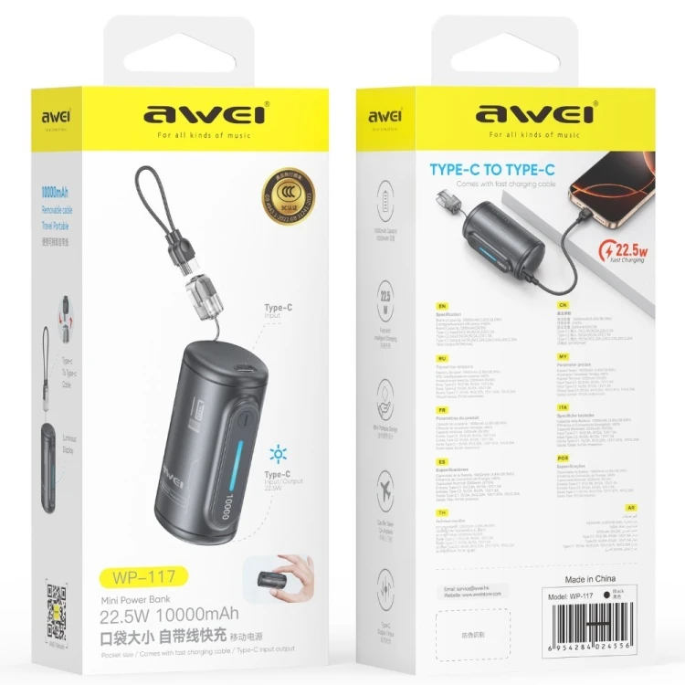 AWEI Powerbank 10000mAh 22,5W WP-117 2xUSB-C