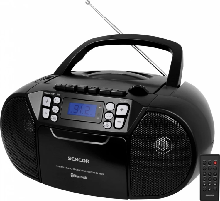 Sencor Radiomagnetofon z CD SPT 3907B czarny MP3, USB, AUX, Bluethooth