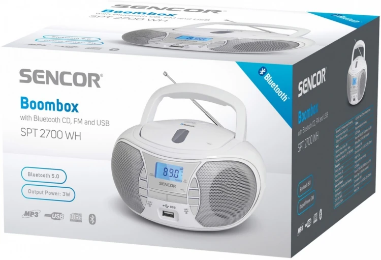 Sencor Radio z odtwarzaczem CD SPT 2700 Biale CD//BT/MP3/USB/Radio FM