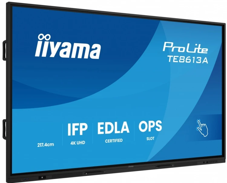 IIYAMA Monitor 86 cali TE8613A-B3AG INFRARED, 40pkt, IPS, 4K, 7H, 500cd/m2, WiFi, USB, ANDROID 14, Google EDLA, 2x20W, uchwyt śwcienny