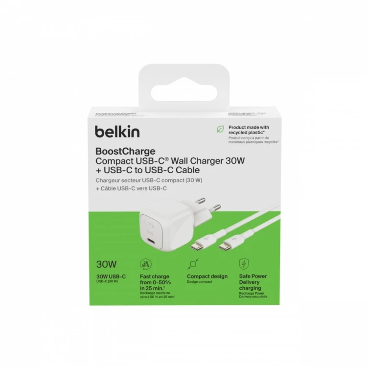 Belkin Ładowarka 30W PD PPS USB-C biała + kabel USB-C