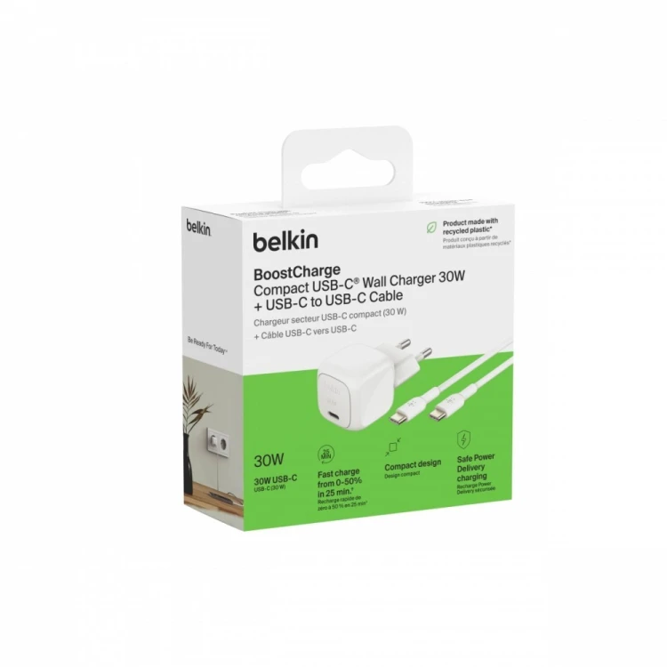Belkin Ładowarka 30W PD PPS USB-C biała + kabel USB-C