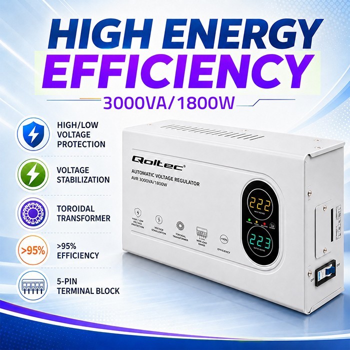 Qoltec Stabilizator napięcia AVR 3000VA | 1800W
