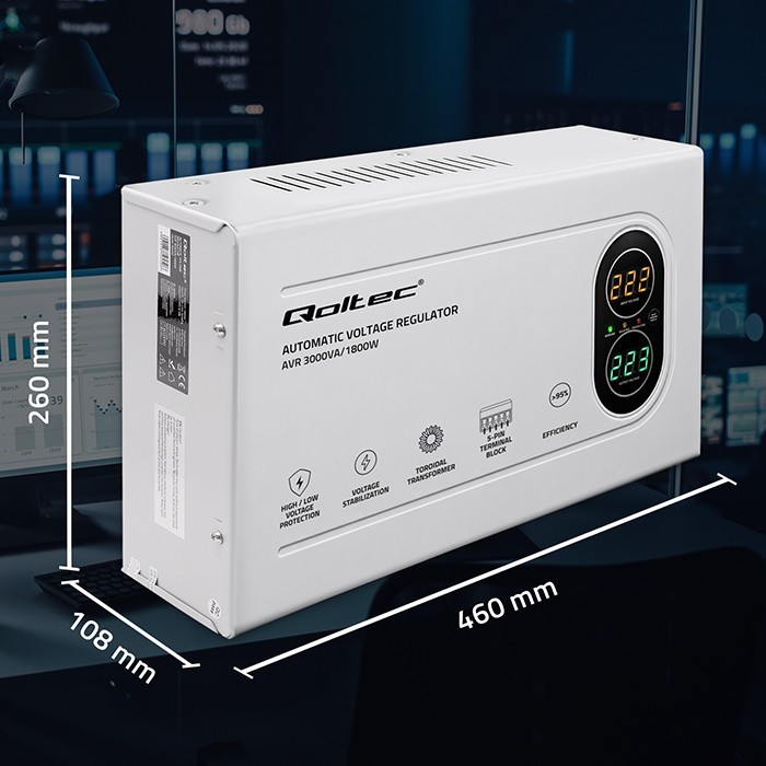 Qoltec Stabilizator napięcia AVR 3000VA | 1800W