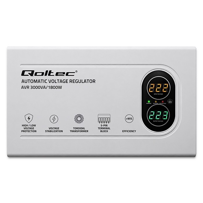 Qoltec Stabilizator napięcia AVR 3000VA | 1800W