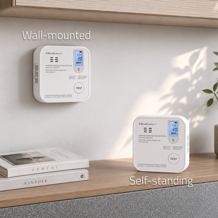 Qoltec Czujnik tlenku węgla (czadu) | detektor CO | TUYA | Wi-Fi | LED