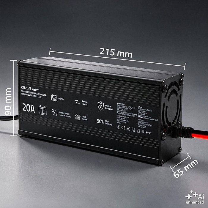 Qoltec Ładowarka do akumulatora LiFePO4 12V | 20A | PF 0.9 | LED