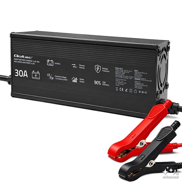 Qoltec Ładowarka do akumulatora LiFePO4 12V | 20A | PF 0.9 | LED