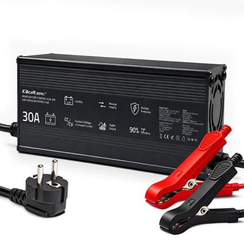 Qoltec Ładowarka do akumulatora LiFePO4 12V | 30A | PF 0.9 | LED