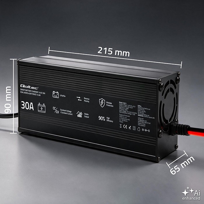 Qoltec Ładowarka do akumulatora LiFePO4 12V | 30A | PF 0.9 | LED