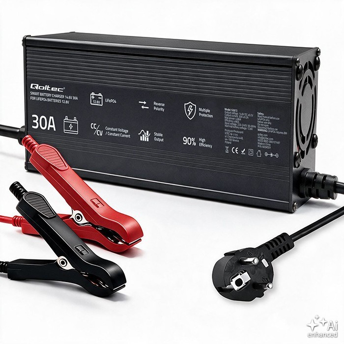 Qoltec Ładowarka do akumulatora LiFePO4 12V | 30A | PF 0.9 | LED