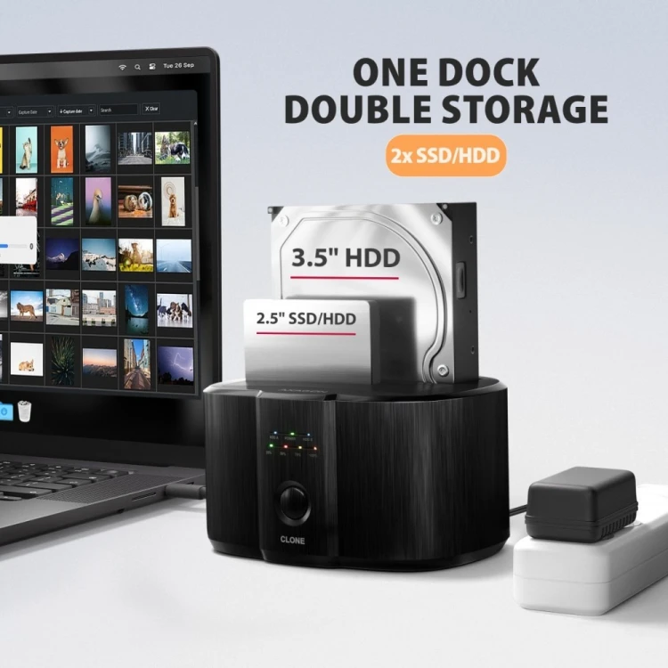 AXAGON ADSA-SC Stacja dokująca, USB 3.2 Gen 1 - 2x SATA 6G 2.5"/3.5" SSD/HDD CLONE DUAL