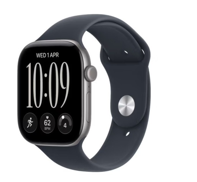 Apple Watch seria 12 GPS, koperta 42 mm z aluminium w kolorze gwiezdnej szarości pasek sportowy w kolorze granatu - rozmiar S/M