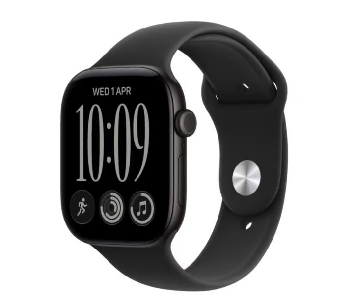 Apple Watch seria 12 GPS, koperta 42 mm z aluminium w kolorze czarnym, pasek sportowy w kolorze czarnym - rozmiar S/M