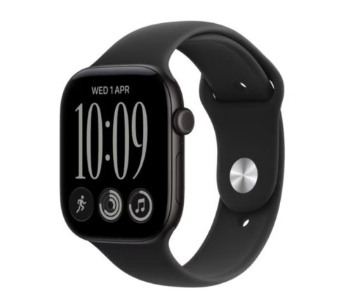 Apple Watch seria 12 GPS, koperta 46 mm z aluminium w kolorze czarnym, pasek sportowy w kolorze czarnym - rozmiar S/M