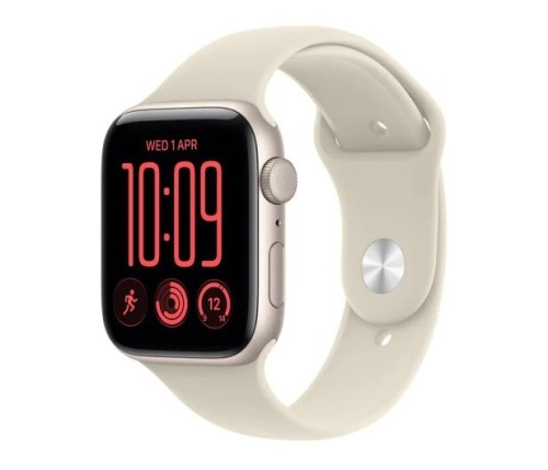 Apple Smartwatch Watch SE 3 GPS, koperta 40mm z aluminium w kolorze księżycowej poświaty, pasek sportowy w kolorze piaskowym - rozmiar S/M