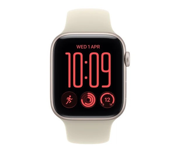 Apple Smartwatch Watch SE 3 GPS, koperta 44mm z aluminium w kolorze księżycowej poświaty, pasek sportowy w kolorze piaskowym - rozmiar S/M