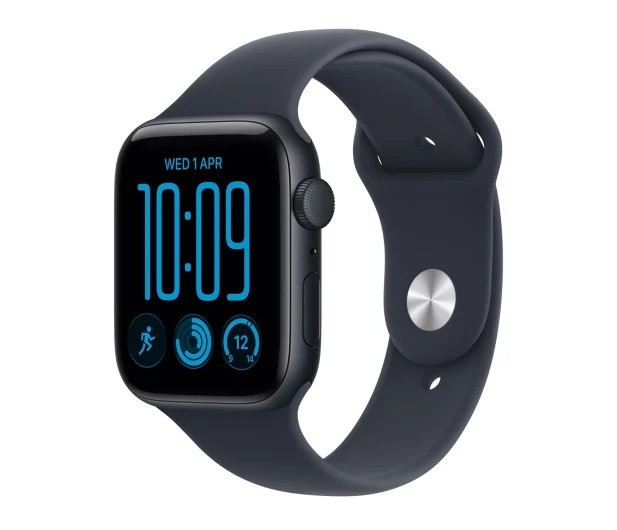 Apple Smartwatch Watch SE 3 GPS, koperta 44mm z aluminium w kolorze północy, pasek sportowy w kolorze granatowym - rozmiar S/M