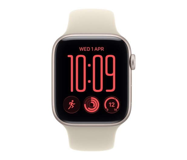 Apple Smartwatch Watch SE 3 GPS + Cellular, koperta 40mm z aluminium w kolorze księżycowej poświaty, pasek sportowy w kolorze piaskowym - rozmiar S/M