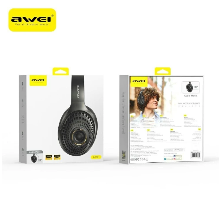 AWEI Słuchawki nauszne AT30 Bluetooth 6.0 czarne
