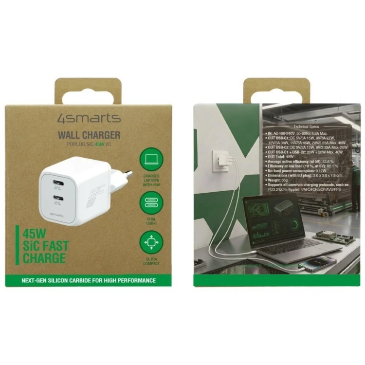 4smarts Ładowarka sieciowa 45W PD SiC Dual biała