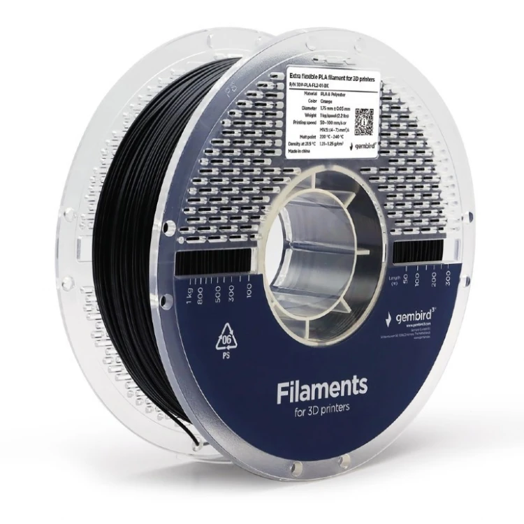 Gembird Filament PLA ekstra elastyczny, 1,75 mm, 1 kg, czarny