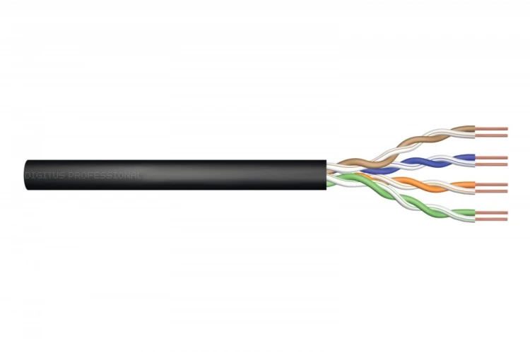 Digitus Kabel instalacyjny zewnętrzny żelowany kat.5e, U/UTP, AWG 24/1, PE, 100m, czarny