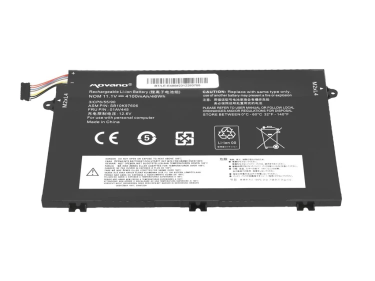 Movano Bateria 01AV445 do Lenovo ThinkPad E14 E15 E480 E580 E590 - 4100 mAh (46 Wh)