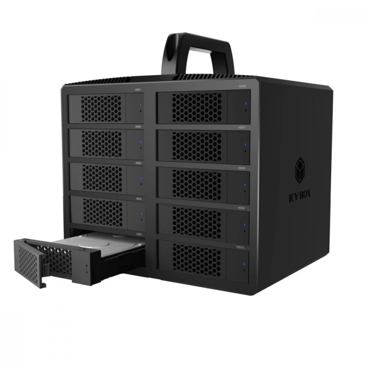 IcyBox Obudowa IB-3710-C31 10xHDD 2,5"/3,5" SATA, Single Mode, HOST USB 3.2 Gen2, Zasilacz 200W