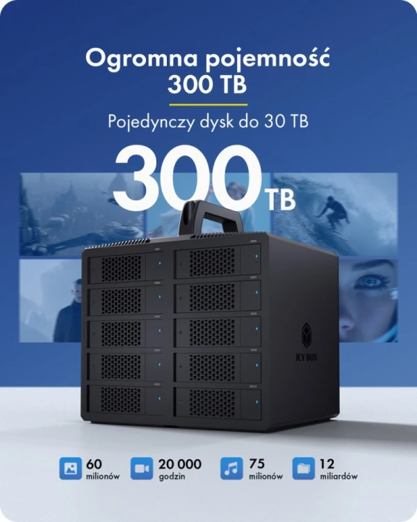 IcyBox Obudowa IB-3710-C31 10xHDD 2,5"/3,5" SATA, Single Mode, HOST USB 3.2 Gen2, Zasilacz 200W
