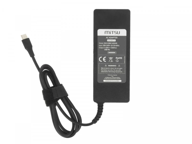 Mitsu Zasilacz ładowarka do laptopa 100W USB-C 5V-9V-12V-15V/3A, 20V/5A PD