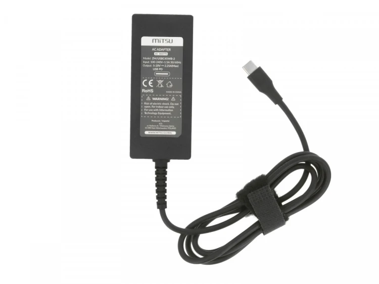 Mitsu Zasilacz ładowarka do laptopa 45W USB-C 5V-9V-12V-15V/3A, 20V/2.25A PD