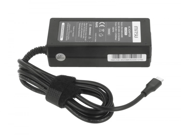 Mitsu Zasilacz ładowarka do laptopa 65W USB-C 5V-9V-12V-15V-20V/3A, 20V/3.25A PD