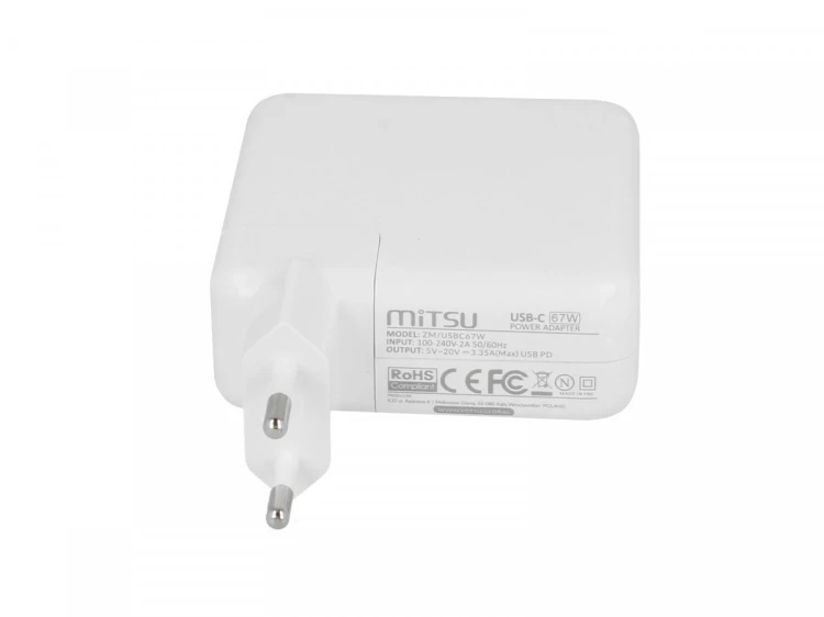Mitsu Zasilacz ładowarka do laptopa 67W USB-C 5V-9V-12V-15V/3A, 20V/3.35A PD
