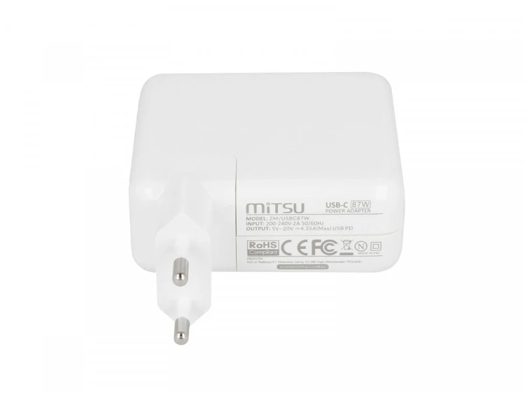 Mitsu Zasilacz ładowarka do laptopa 87W USB-C 5V-9V-12V-15V/3A, 20V/3.25A, 20.2V/4.3A PD