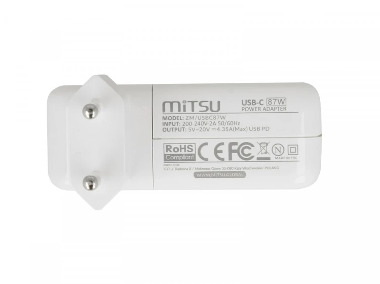 Mitsu Zasilacz ładowarka do laptopa 87W USB-C 5V-9V-12V-15V/3A, 20V/3.25A, 20.2V/4.3A PD