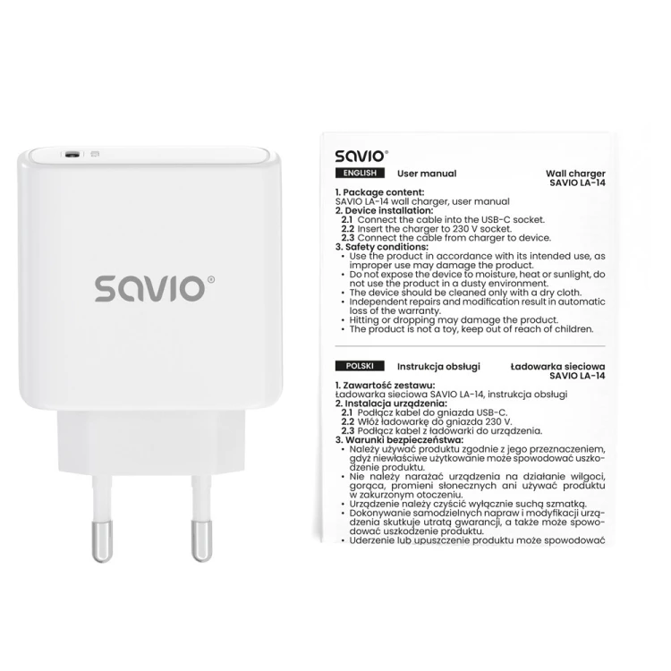 Savio Ładowarka sieciowa 20W Power Delivery 3.0, Biała LA-14